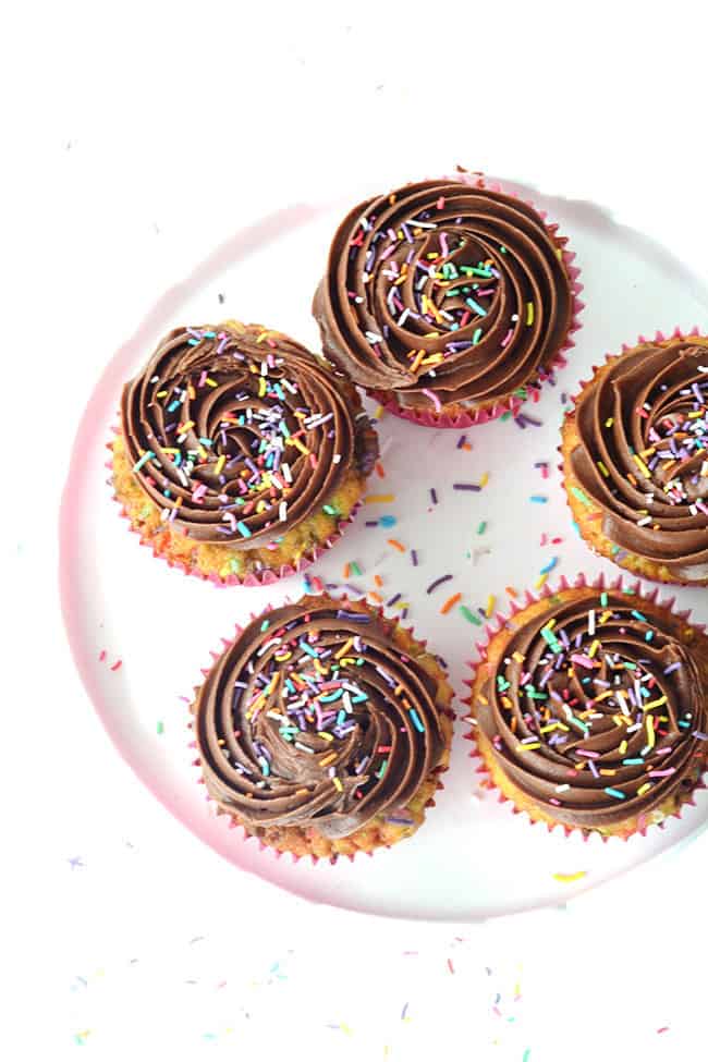 Funfetti Cupcakes with Chocolate Frosting