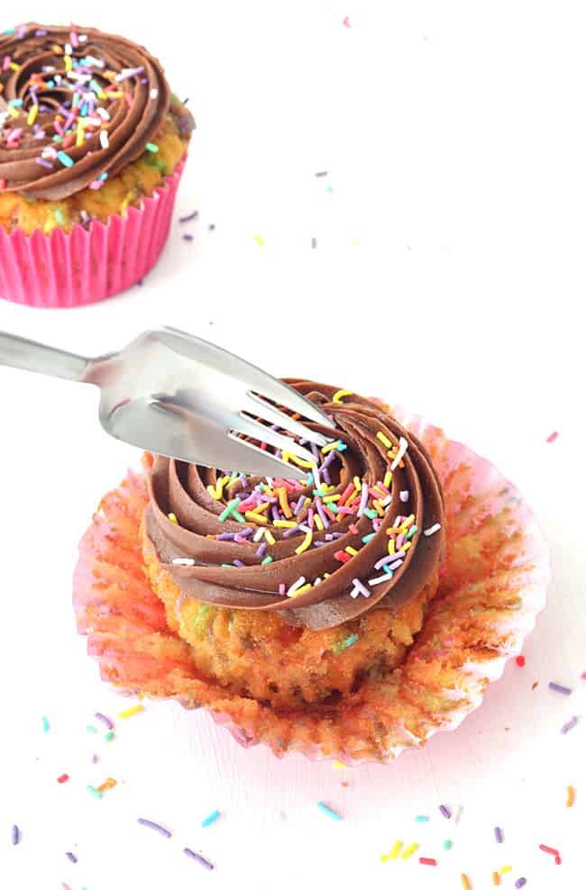 Funfetti Cupcakes with Chocolate Frosting